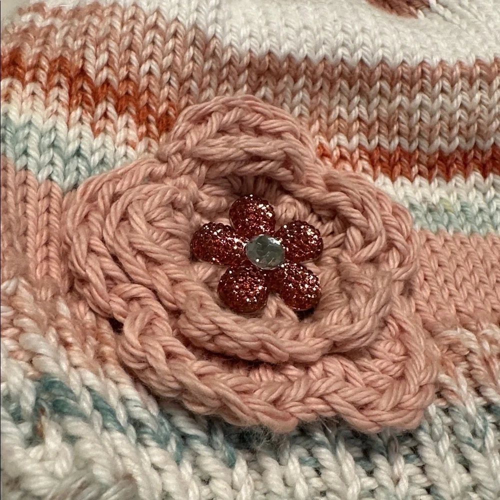 Charming Pink and White Kids Beanie with Flower Accent